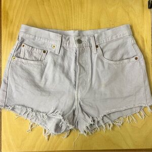 Levi's 501 Distressed Cut Off Denim High Rise Shorts Size 30 Lilac Pale Purple